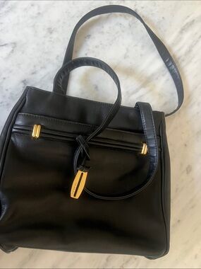 Black Shoulder Tote with Gold Accent Pendant